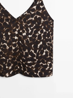 Massimo Dutti Топ с бретелями и анималистическим принтом, шоколадный
