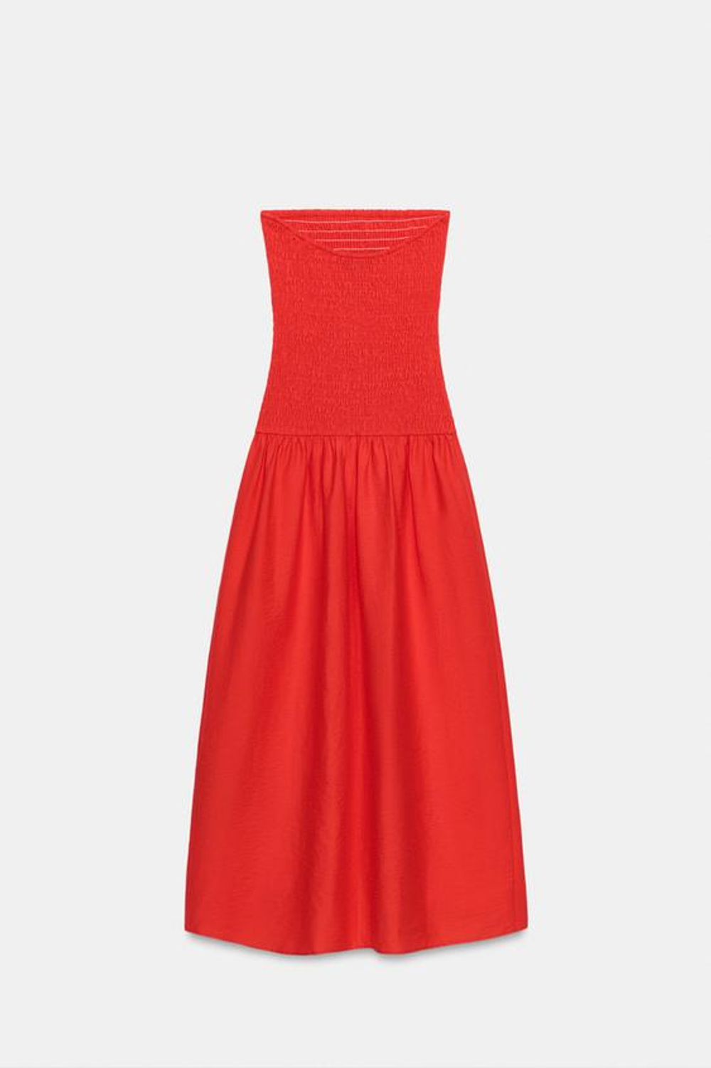 ZARA ПЛАТЬЕ МИДИ С ЭЛАСТИЧНЫМ ЛИФОМ, КРАСНЫЙ