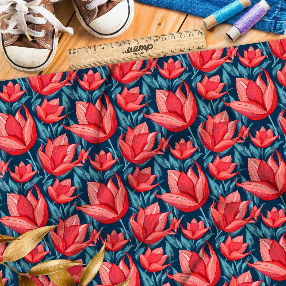 Ткань премиум шелк искусственный Армани мелодия тюльпанов