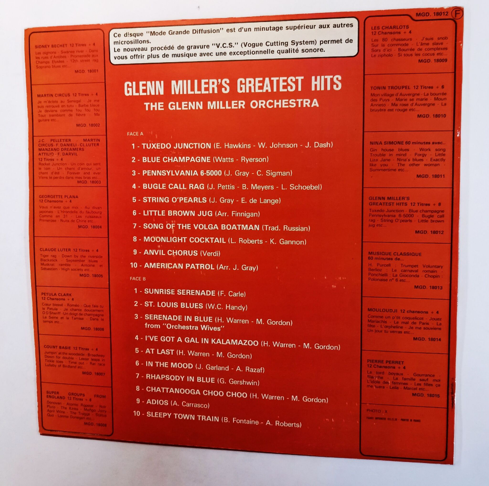 Винтажная виниловая пластинка LP Glenn Miller Glenn Millers Greatest Hits (France 1974)