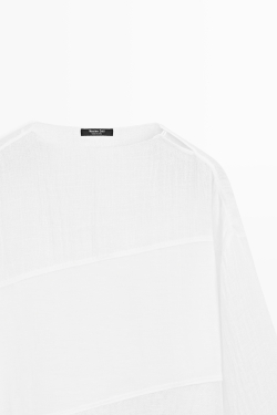 Massimo Dutti Рубашка из комбинированных материалов со льном, белый