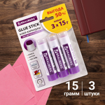Клей-карандаш обесцвечивающийся BRAUBERG 15 г 3 штуки на блистере (12 штук в упаковке)