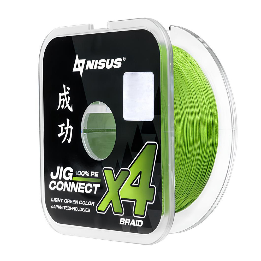 Шнур JIG CONNECT X4 PE Light Green 150m #0.6, 0.12mm 4.4кг/9.7LB (T-N-JC-X4-0.12-150-LG) NISUS