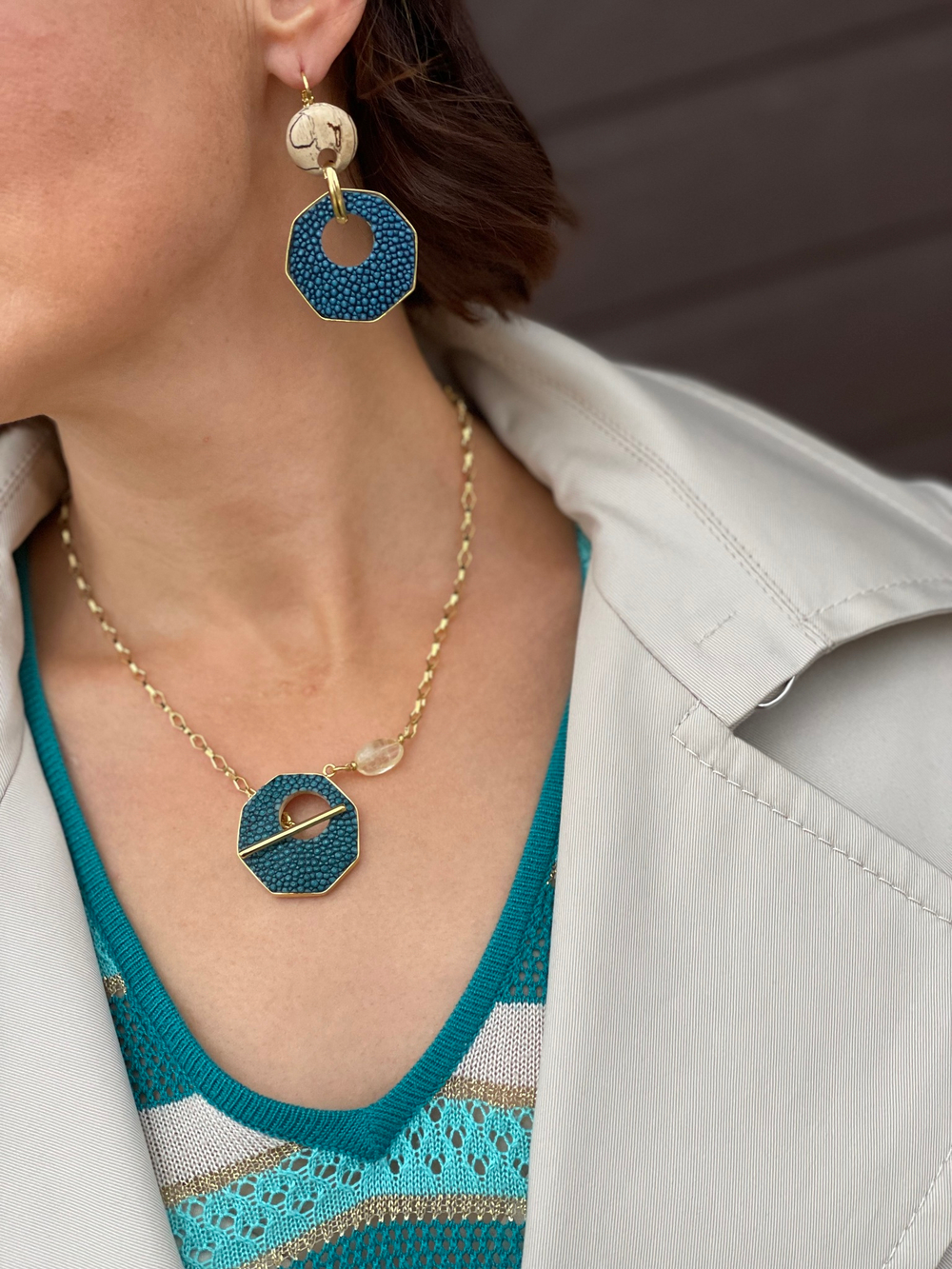 Колье Nature Bijoux, Oxford, с тамариндовым деревом, кожей ската и цитрином, NB22.2-15-42382 (синий)