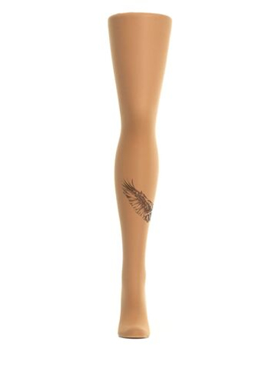 Колготки с принтом в виде девушки и орла (Размер: S-M-L) (Цвет: бежевый)
