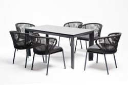 "Венето" обеденная группа на 6 персон со стульями "Милан", каркас темно-серый, роуп темно-серый