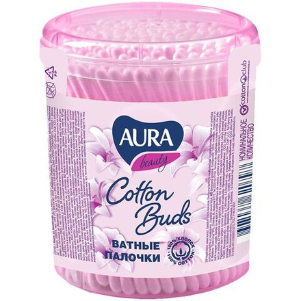 AURA 100шт. Ватные палочки круг. стакан
