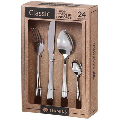 Набор столовых приборов нерж сталь, 24 пр, Daniks, Classic