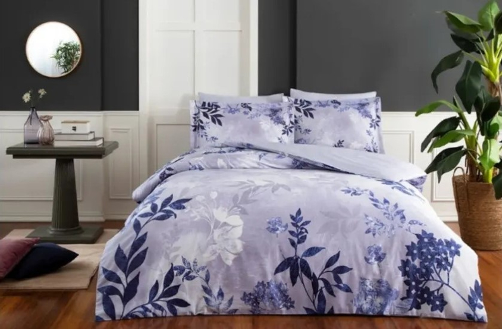 Комплект постельного белья ТАЧ Saten Delux семейный "PADOVA" V01-Синий