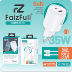 Зарядное устройство FaizFull FC150 GaN PD35W+TC35W 3A Type-C+USB + кабель Type-C-Type-C, Белый