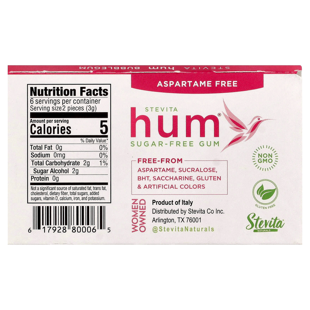 Stevita, Hum®, жевательная резинка без сахара, со вкусом жевательной резинки, 12 шт.