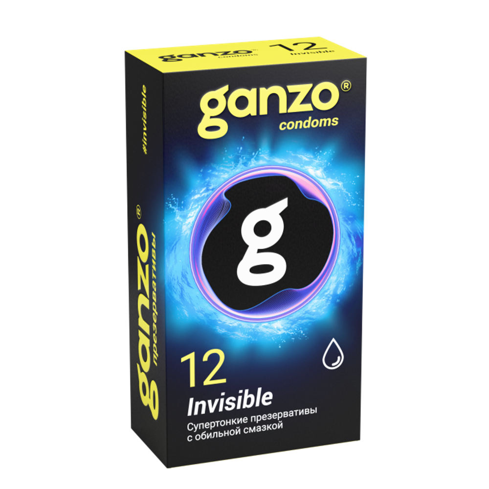 Презервативы Ganzo Invisible, супертонкие, с доп. смазкой, латекс, 18 см, 12 шт.