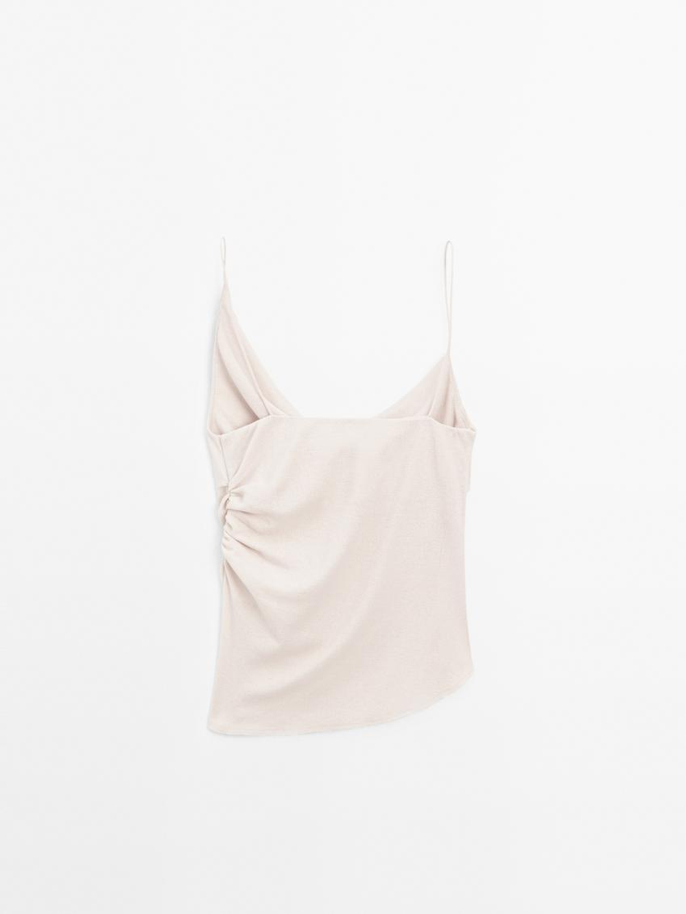 Massimo Dutti Топ из 100% хлопка с асимметричным вырезом, натуральный, кремовый