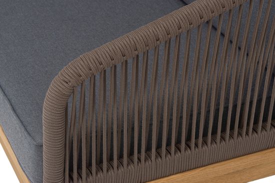 "Канны" диван 2-местный плетеный из роупа, основание дуб, роуп коричневый круглый, ткань темно-серая 027 NEW