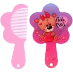 Расческа с зеркалом в наборе детские «МИМИШКИ», мишка, цвет розово-фиолетовый, 11см