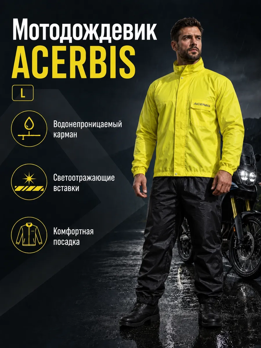 Комбинезон ACERBIS дожд раздель LOGO чёр/жёлт XL