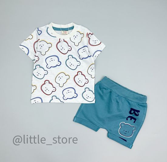 Комплект хлопковый "Медвежата" белый/бирюзовый