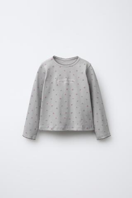 ZARA ФУТБОЛКА В РУБЧИК С ЦВЕТОЧНЫМ ПРИНТОМ И ВЫШИВКОЙ, СВЕТЛО-СЕРЫЙ