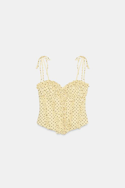 ZARA ТОП ИЗ ПОПЛИНА В ГОРОШЕК С ВОЛАНАМИ, ЖЕЛТЫЙ