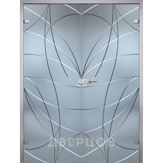 Фото стеклянной распашной двухстворчатой двери Аврора бесцветное матовое с алюминиевой коробкой