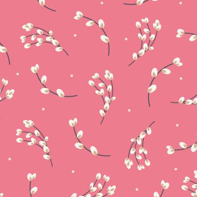 Верба на коралловом фоне. Весенний пасхальный узор