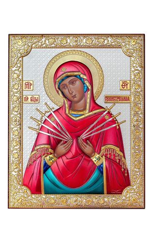 Семистрельная БМ, икона прямоугольная без рамки, красное дерево, эмаль 120х160