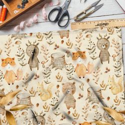 Ткань бифлекс лесные животные сказочные