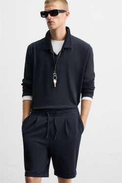 ZARA КОМФОРТНЫЕ ШОРТЫ-БЕРМУДЫ, МОРСКОЙ СИНИЙ