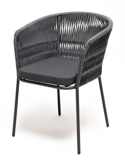 "Бордо" стул плетеный из роупа (колос), каркас алюминий темно-серый (RAL7024) шагрень, роуп серый 15мм, ткань темно-серая 019