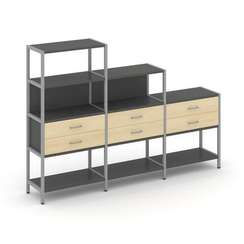 Shelf System Трехсекционный стеллаж четырех/трех/двухярусный с ящиками SN.STM-431 Антрацит/Акация Ло
