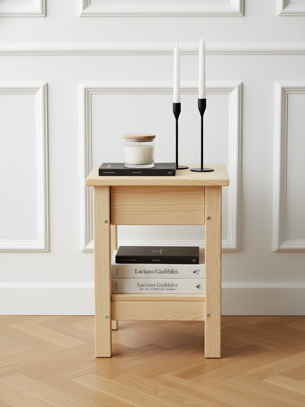 Прикроватная тумба из сосны Ральф с ящиком, 33х33х44 см, табурет деревянный, в натуральной отделке