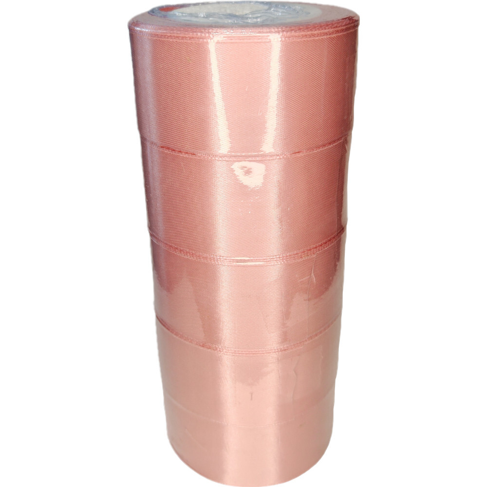Лента упаковочная атласная 40мм, 22 м розовая (5шт/уп)