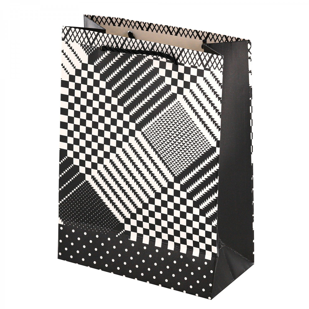Пакет подарочный бумажный Alingar, (L+) 26х32х10 см, "Ромбы. Квадраты", ламинация, ассорти