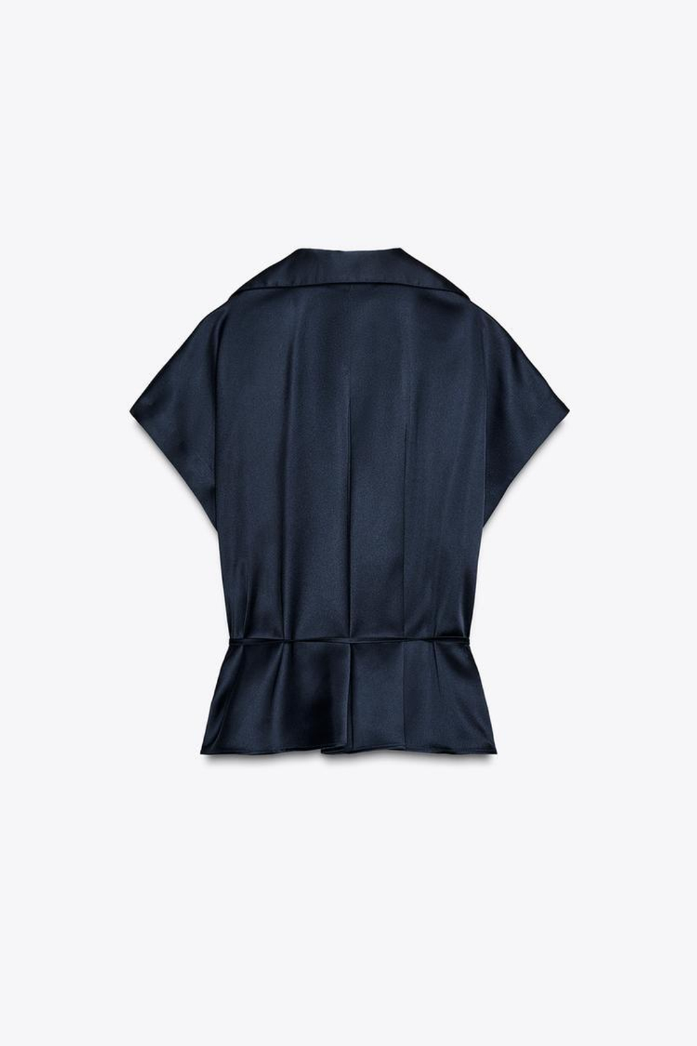 ZARA АТЛАСНАЯ РУБАШКА С ПОЯСОМ, МОРСКОЙ СИНИЙ