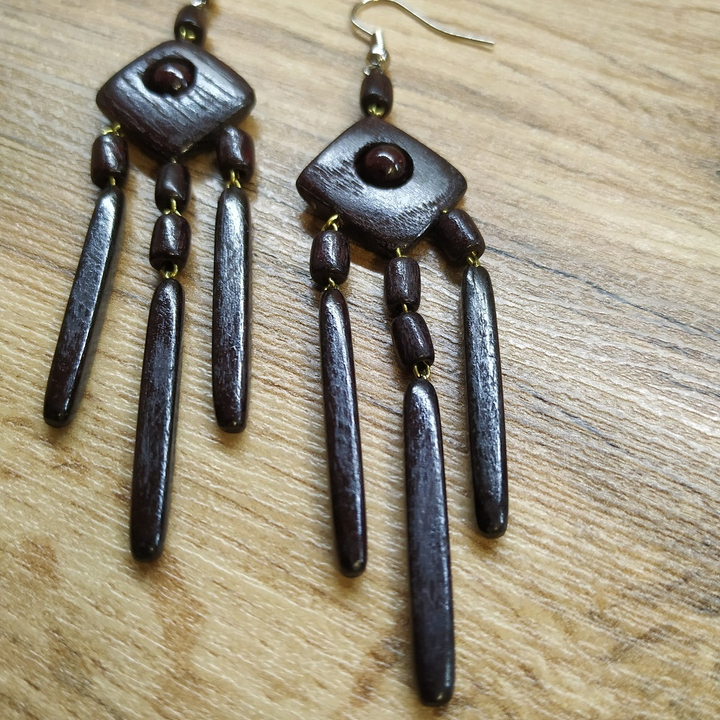 Серьги Ромб с 3 подвесами, цвет вишневый