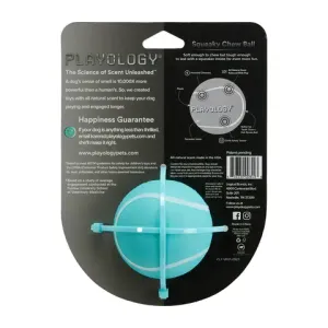 Жевательный мяч Playology SQUEAKY CHEW BALL 6 см для собак мелких и средних пород с пищалкой и с ароматом курицы, цвет голубой