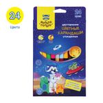 Карандаши цветные Мульти-Пульти "Енот в космосе", 24цв., 12шт., двусторонние, утолщенные, заточен., европодвес
