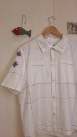 Рубашка Soeurs с Фиолетовым Зиг-Загом 2 / Violet Zig- Zag Short Sleeve 2 белая