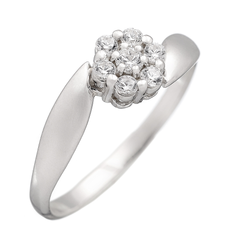 Кольцо из серебра/Родий/Со вставкой из фианитов