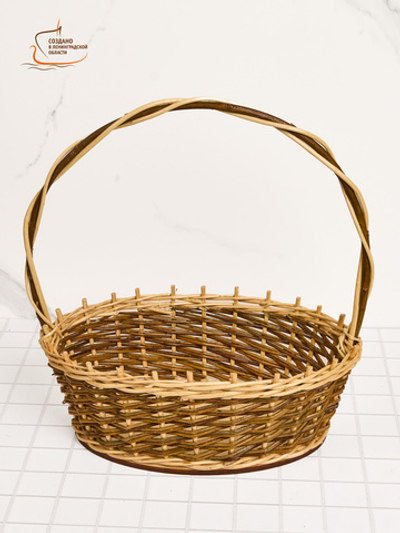 Корзинка овальная подарочная, арт. O320GR, 22х32х10 см, высота с ручкой 35 см