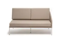 "Канны" левый модуль плетеный из роупа, каркас алюминий белый муар, роуп бежевый круглый, ткань бежевая 15052