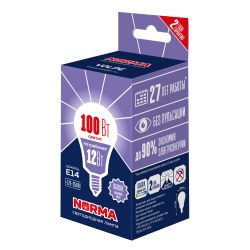 LED-G60-12W-6500K-E14-FR-NR Лампа светодиодная. Форма шар. матовая. Серия Norma. Дневной белый свет 6500K. Картон. ТМ Volpe