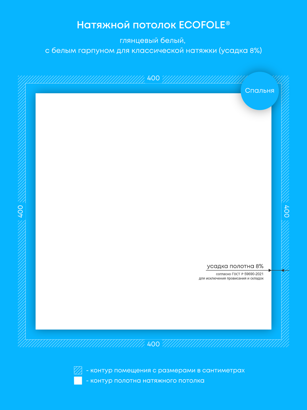 Глянцевый натяжной потолок 16 м2