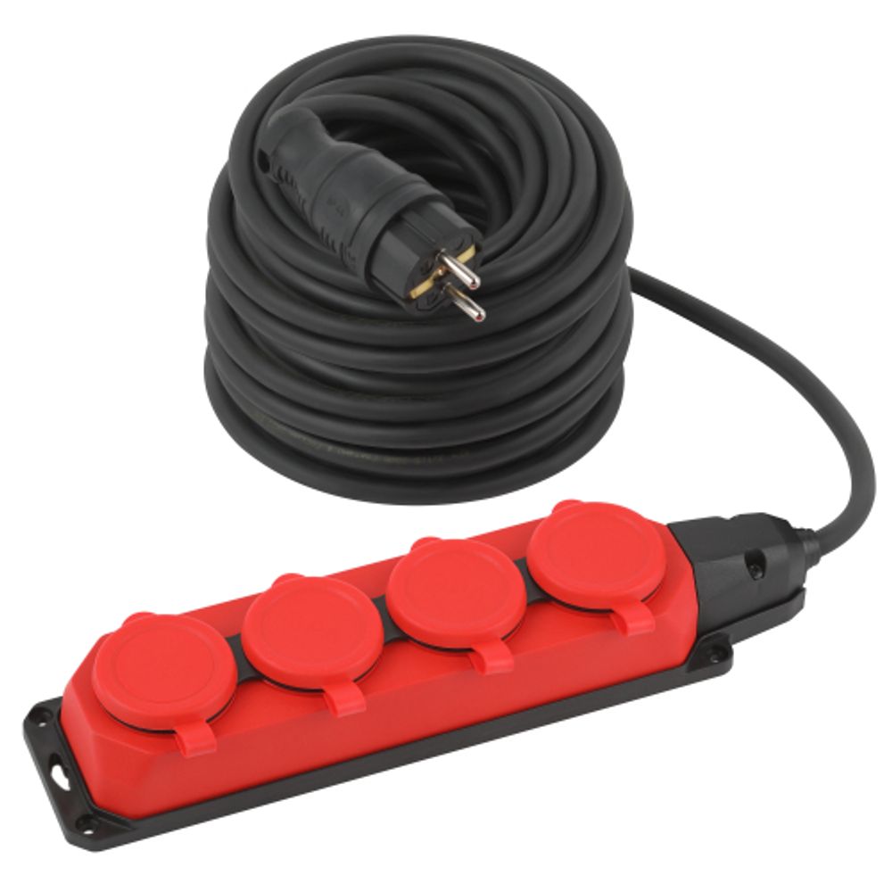 Удлинитель силовой ЭРА UK-4e-3x1,5-30m-IP44(KG) с заземлением 4 розетки каучук 30м КГ 3х1,5мм2 IP44 | Силовые удлинители