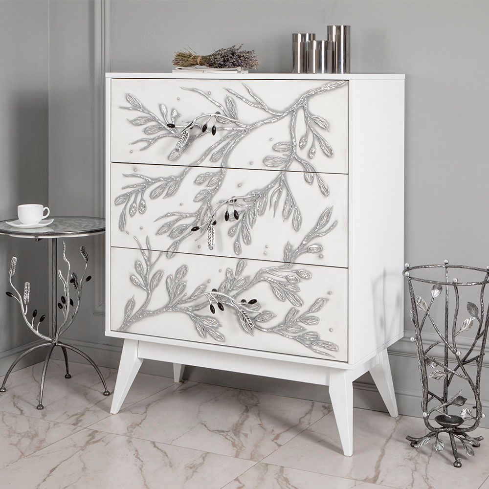 Комод Oliva Branch (Олива Бранч) с 3 ящиками Айс Античное серебро