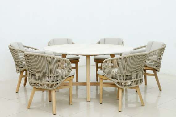 Комплект уличной мебели Mali из массива эвкалипта, стол Ø150 см, 6 стульев