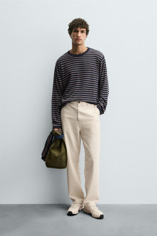 ZARA БРЮКИ ЧИНОС STRAIGHT FIT, СВЕТЛО-БЕЖЕВЫЙ