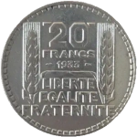 France, 20 Francs 1933 – "Turin" Series, AU