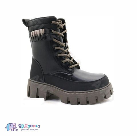 Зимние ботинки Марошка черные, коричневые шнурки WА901-2