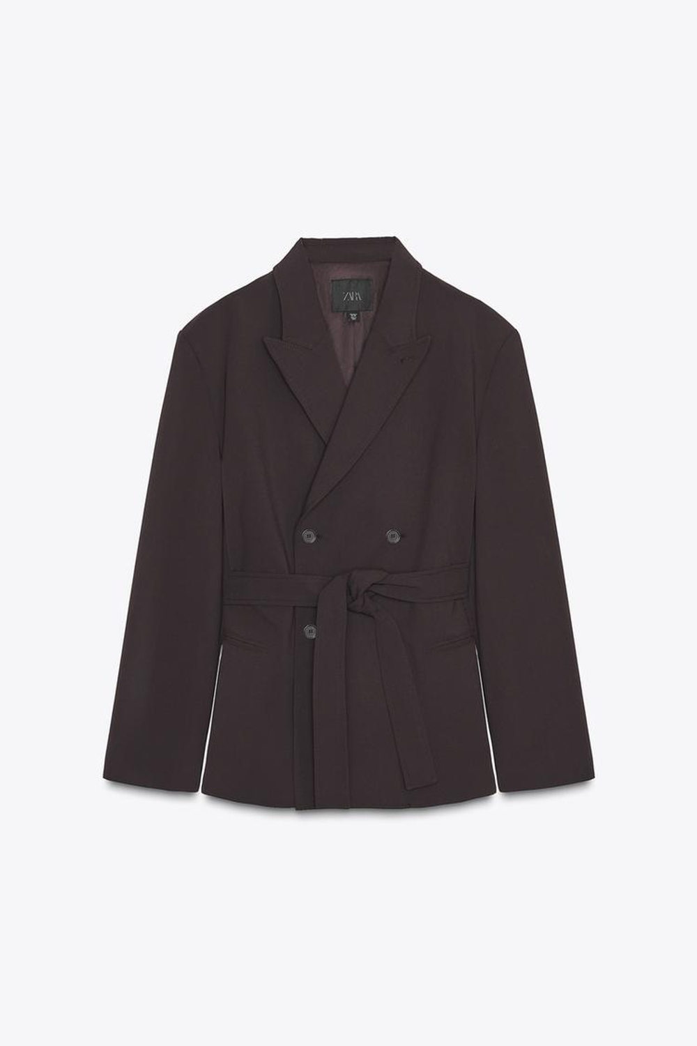 ZARA БЛЕЙЗЕР С ПОЯСОМ, ТЕМНО-БОРДОВЫЙ